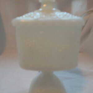 Westmoreland Milk Glass Beaded Grape 7 1/2" Covered Pedestal Candy Dish